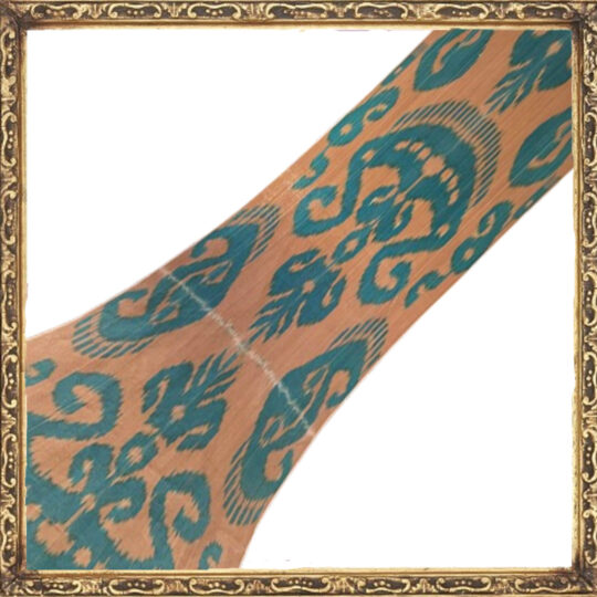 Blue ikat fabric based on a beige