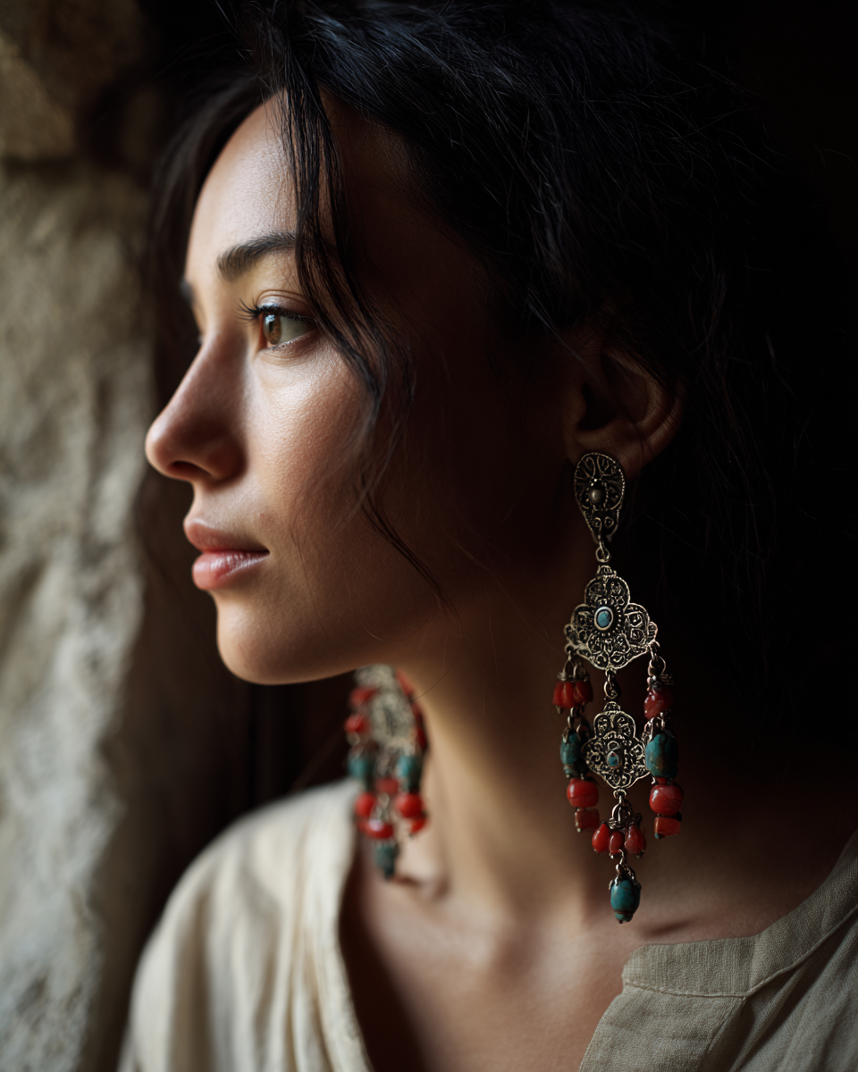 Boucles d'oreilles ethniques ouzbèkes