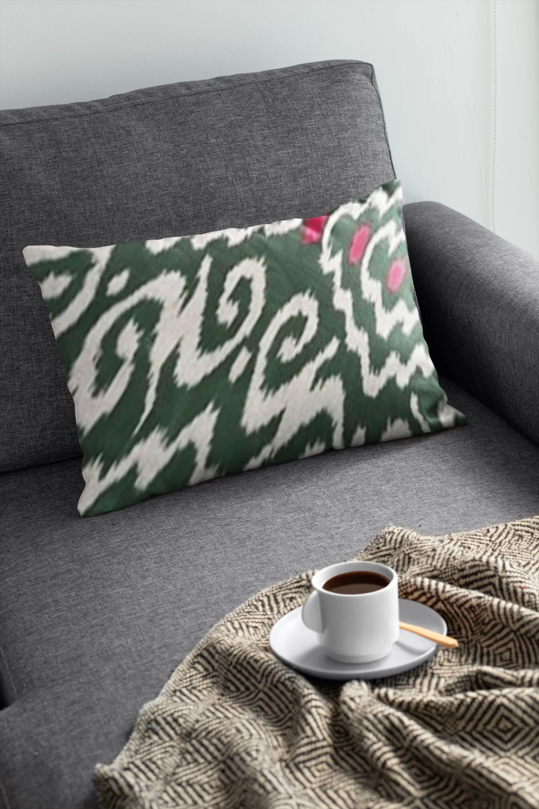 pillow mockup featuring a cup of coffee on a sofa 31306 1