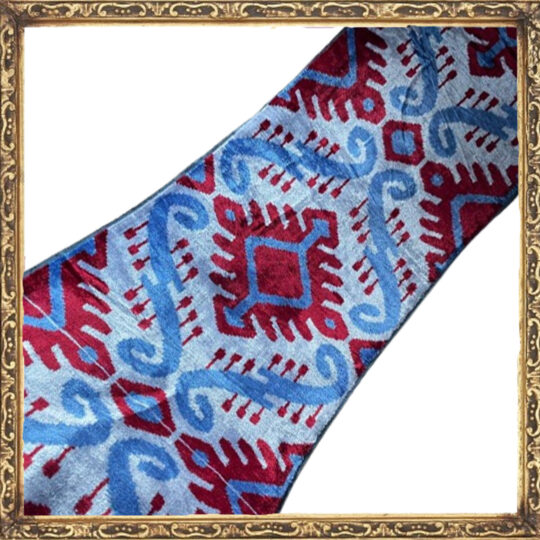Red Blue Light Blue Ikat Velvet